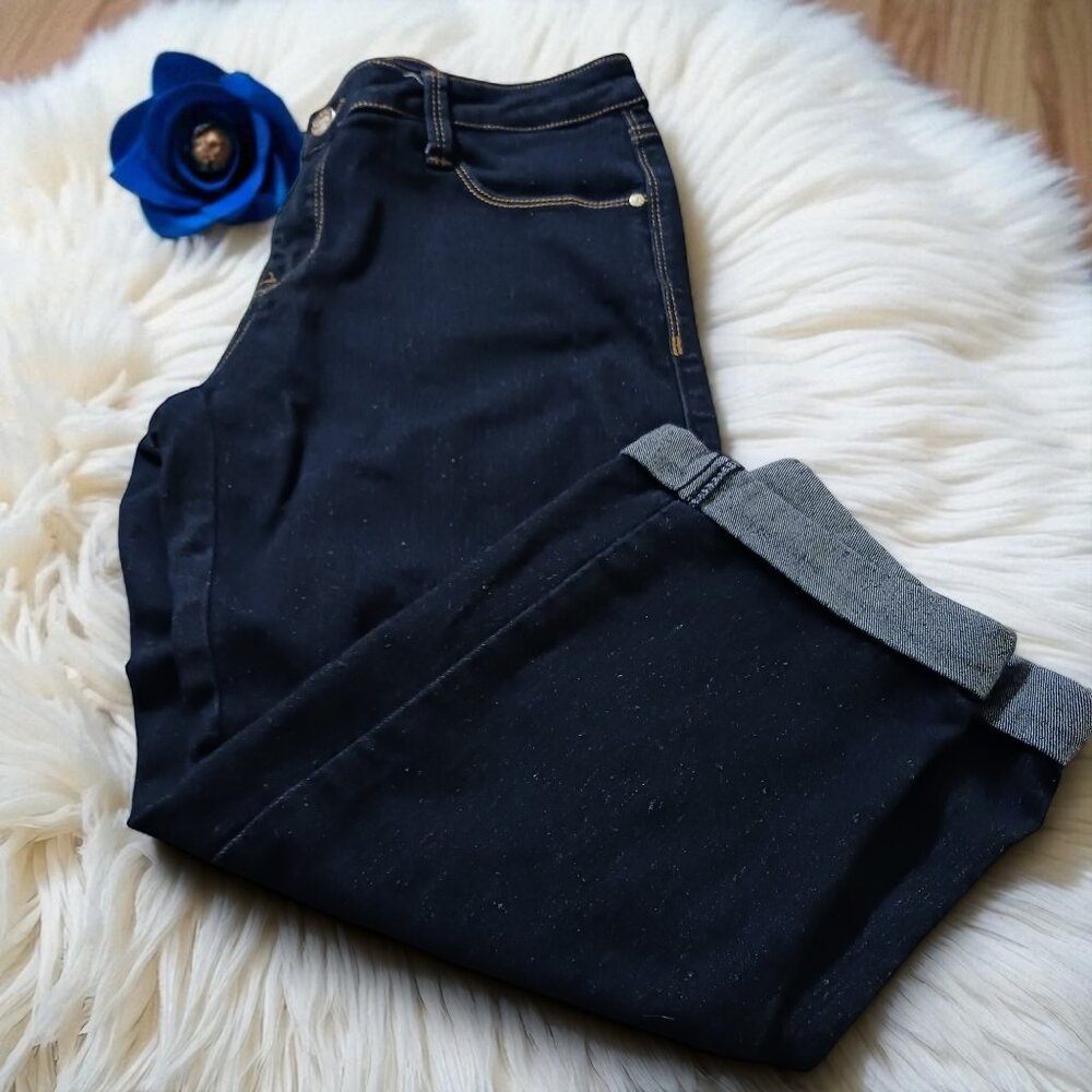 Papaya Dark Wash Cropped Jeans Sz 13 Rolled Hem Gold contrast Stitching